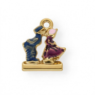 Anhänger aus rostfreiem Edelstahl mit Enamel, sich küssendes Paar Gold-blue-purple