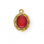 Anhänger aus rostfreiem Edelstahl mit Enamel, Oval Gold-red