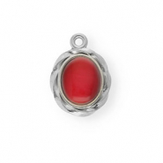 Anhänger aus rostfreiem Edelstahl mit Enamel, Oval Silver-red
