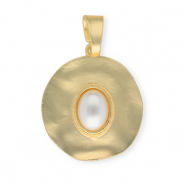 Statement-Anhänger, rund mit ovaler Imitations-Perle Gold-white