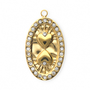 Anh&auml;nger aus rostfreiem Edelstahl mit Strass, Oval mit Herzen Gold-crystal