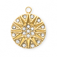 Anh&auml;nger aus rostfreiem Edelstahl mit Strass, Rund mit Sonne Gold-crystal