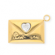 Anh&auml;nger aus rostfreiem Edelstahl mit Strass, Umschlag "Love you" Gold-crystal