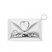 Anh&auml;nger aus rostfreiem Edelstahl mit Strass, Umschlag "Love you" Silver-crystal