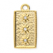 Anh&auml;nger aus rostfreiem Edelstahl mit Strass, Rechteck mit Sterne Gold-crystal