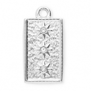 Anh&auml;nger aus rostfreiem Edelstahl mit Strass, Rechteck mit Sterne Silver-crystal