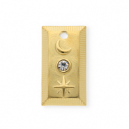 Anh&auml;nger aus rostfreiem Edelstahl mit Strass, Rechteck mit Mond und Stern Gold-crystal