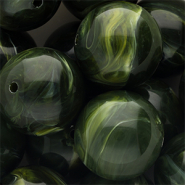 24 mm Acrylperlen Rund Moss green-white marble