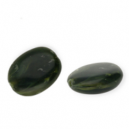 Acrylperlen Oval Moss green-white marble