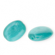 Acrylperlen Oval Turquoise blue-brown-white marble