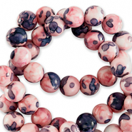 6 mm Naturstein Perlen rund Light pink-blue