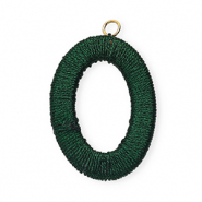Acryl Anh&auml;nger mit Makramee Band Oval Dark green metallic-gold