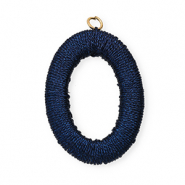Acryl Anh&auml;nger mit Makramee Band Oval Dark blue metallic-gold