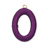 Acryl Anh&auml;nger mit Makramee Band Oval Purple metallic-gold