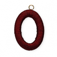 Acryl Anh&auml;nger mit Makramee Band Oval Red metallic-gold