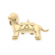 Anhänger aus rostfreiem Edelstahl, Dackel mit Schleife Gold