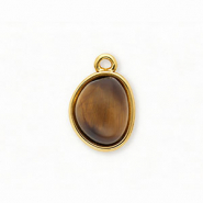 Anhänger aus rostfreiem Edelstahl mit Tigerauge, Organisches Design Oval Gold-brown