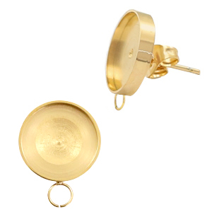 Polaris Steel Ohrringe (mit &Ouml;se horizontal) Fassung f&uuml;r 7mm Cabochon/Swarovski SS34 Gold