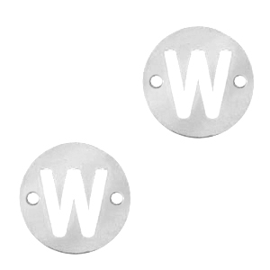 Stainless Steel - Rostfreiem Stahl Anh&auml;nger Zwischenst&uuml;ck rund 10mm Initial coin W Silber