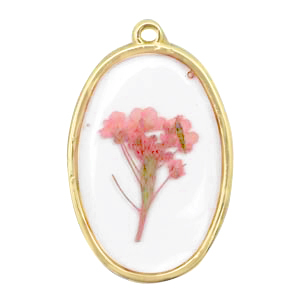 Anh&auml;nger mit getrockneter Blume Oval Gold-pink