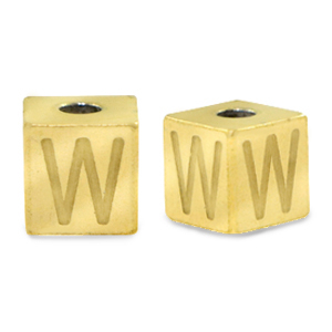 Stainless Steel - Rostfrei Stahl Perlen Buchstaben W Gold