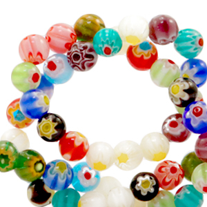 Millefiori-Perlen rund Blume 6mm Multicolour