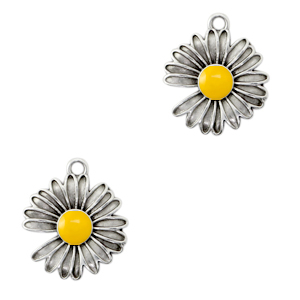 Metall Anh&auml;nger DQ G&auml;nsebl&uuml;mchen Antik silber-tropical yellow (Nickelfrei)