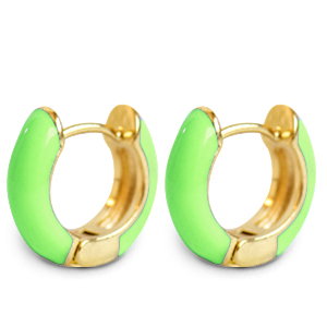Trendy Ohrringe Creolen Enamel 15mm Light green-gold