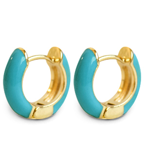 Trendy Ohrringe Creolen Enamel 15mm Turquoise-gold