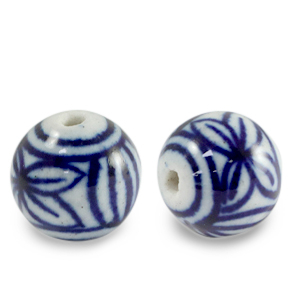 Perlen Keramik 11mm White-Delft blue