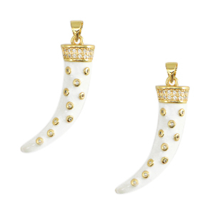 Brass TQ Metall Anh&auml;nger Horn Gold-white-crystal