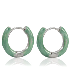 Ohrringe aus Stainless Steel - Rostfreiem Stahl Creolen Enamel 16mm Persian green-silver
