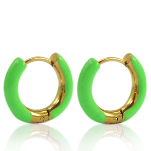 Ohrringe aus Stainless Steel - Rostfreiem Stahl Creolen Enamel 16mm Bright green-gold