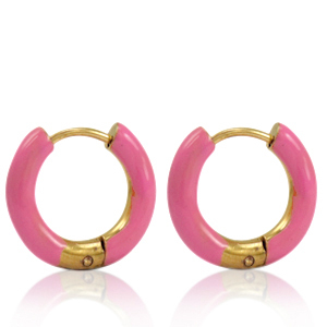 Ohrringe aus Stainless Steel - Rostfreiem Stahl Creolen Enamel 16mm Thulian pink-gold