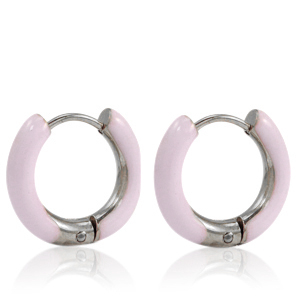 Ohrringe aus Stainless Steel - Rostfreiem Stahl Creolen Enamel 16mm Soft light pink-silver