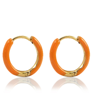 Ohrringe aus Stainless Steel - Rostfreiem Stahl Creolen Enamel 14mm Orange-gold