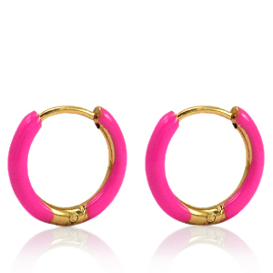 Ohrringe aus Stainless Steel - Rostfreiem Stahl Creolen Enamel 17mm Berry pink-gold