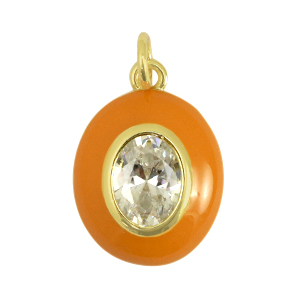 Brass TQ Metall Anh&auml;nger Oval Zirkonia Orange-gold