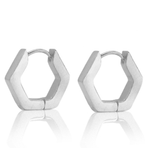 Ohrringe aus Stainless Steel - Rostfreiem Stahl Hexagon Silber