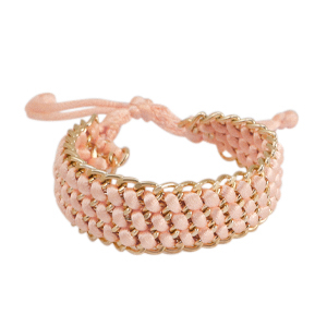 Gewebte Armb&auml;nder Satinkordel mit Jasseron Gold-salmon pink