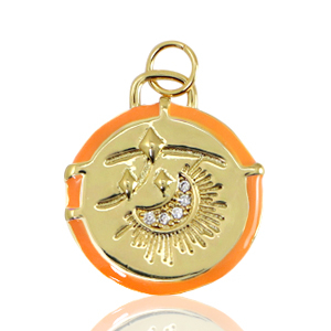 Brass TQ Metall Anh&auml;nger Mond Enamel Gold-orange