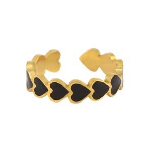Ringe aus Stainless Steel - Rostfreiem Stahl Enamel Herz Black-gold