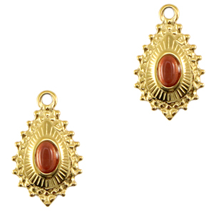 Stainless Steel - Rostfrei Stahl Anh&auml;nger Tropfen mit Naturstein Gold-grand canyon red