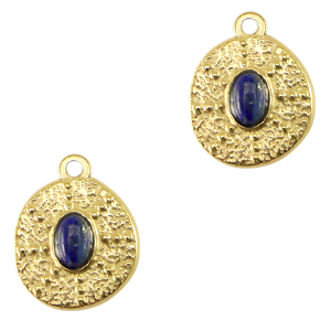 Stainless Steel - Rostfrei Stahl Anh&auml;nger irregular mit Naturstein Gold-dark blue