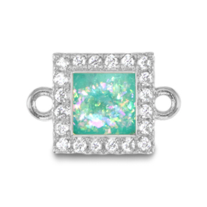 Brass TQ Metall Anh&auml;nger Zwischenst&uuml;ck Viereck Enamel Silver-turquoise blue