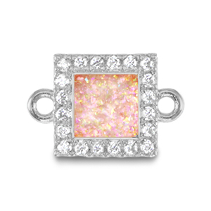 Brass TQ Metall Anh&auml;nger Zwischenst&uuml;ck Viereck Enamel Silver-light pink