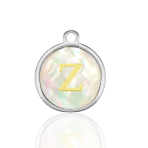 Stainless Steel - Rostfrei Stahl Anh&auml;nger 12mm shell initial Z White (Naturliche Farbe Muschel)-silver