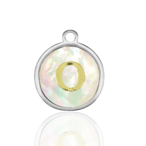 Stainless Steel - Rostfrei Stahl Anh&auml;nger 12mm shell initial O White (Naturliche Farbe Muschel)-silver
