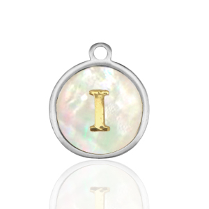 Stainless Steel - Rostfrei Stahl Anh&auml;nger 12mm shell initial I White (Naturliche Farbe Muschel)-silver
