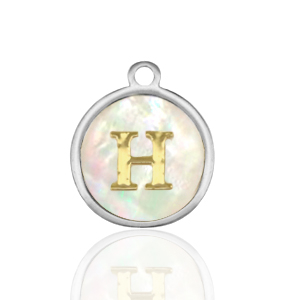 Stainless Steel - Rostfrei Stahl Anh&auml;nger 12mm shell initial H White (Naturliche Farbe Muschel)-silver